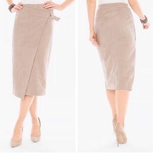 Chico's Black Label Suede Tan Pencil Skirt Size 1 (M)(8)